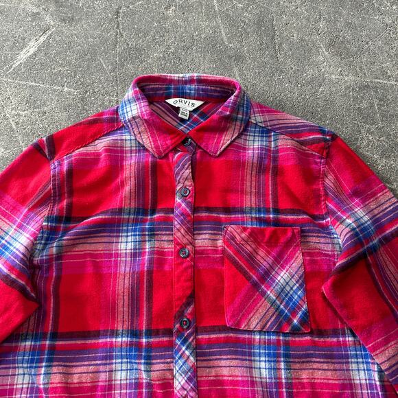 Orvis Flannel Shirt Womens S Red Plaid Oversized Light Button Up Outdoors - Picture 13 of 16